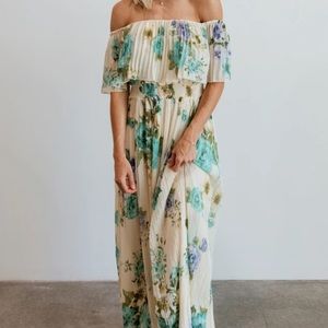 Juliette Mint Floral Off Shoulder Maxi Dress